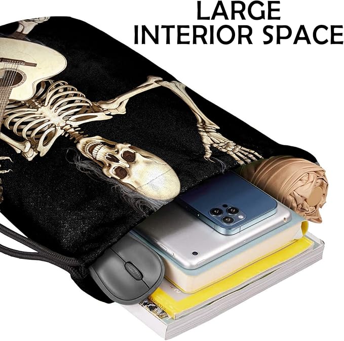 Drawstring Backpack Draw String Bag Waterproof for Sports Gym Beach Travel Cute Aesthetic Sackpack Men Women (13"×17")-Skull Skeleton