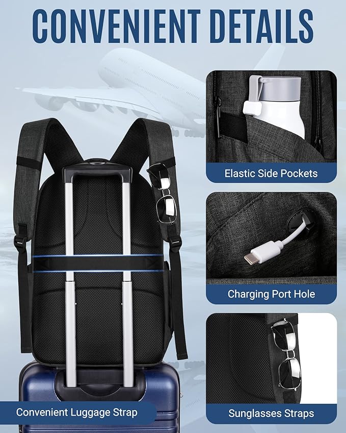 LIGHT FLIGHT Travel Backpack, Laptop Backpack for Men,17.3 Inch Computer Backpack Business Back Pack, Work Bag with USB Charging Hole, 40L Large Casual Daypack, Black grey