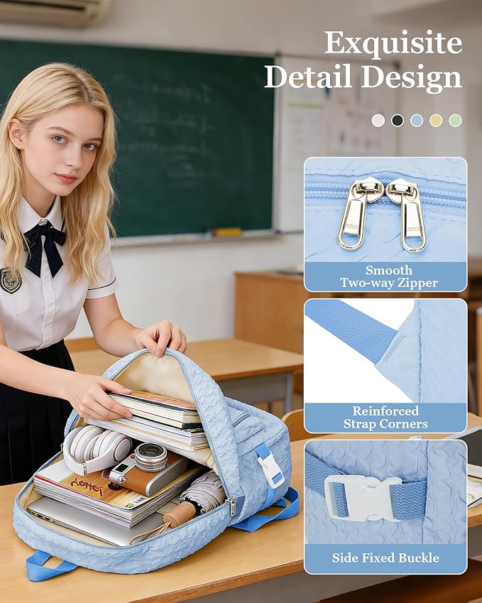 weradar Lightweight Middle School Bag For Teens Girls Boys,Kawaii Backpack For College Students,Aesthetic Bookbag For Women,Cute School Backpack For Women Casual Daypack(Blue)