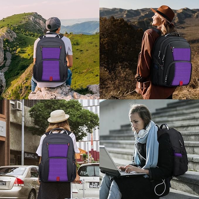 Extra Large Backpack, Travel Laptop Backpack, Sturdy TSA Water Resistant 17.3 Inch Carry on Backpacks, Anti Theft Business Computer Backpacks Gifts for Men Women, Purple