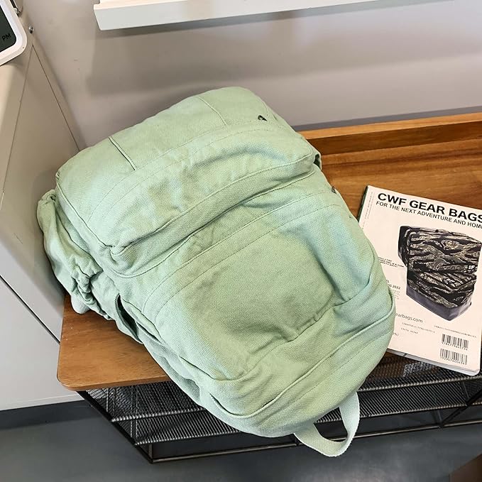 Sage Green Canvas Backpack for Women Retro Aesthetic Rucksack Basic Backpack for High School/College Students Travel Laptop Bag