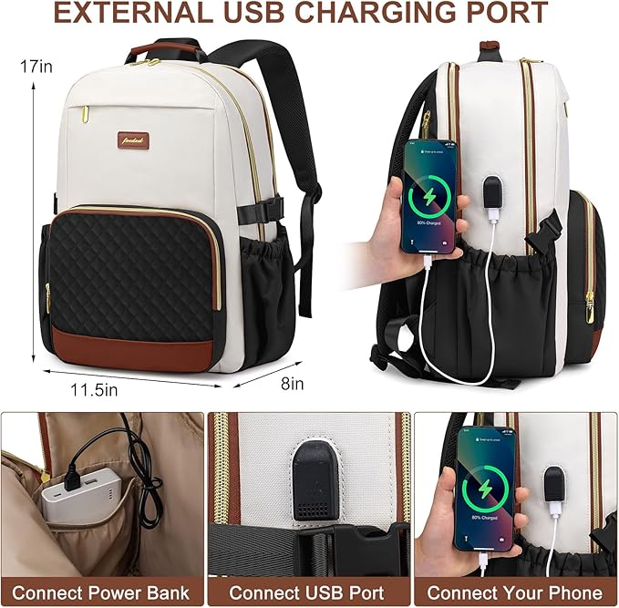 Laptop Backpack for Women Bookbag: 15.6 inch Work Backpacks with Pouch Pocket for Large Capacity Cup & USB Charger College Book Bag Travel Business Nurse Teacher Bookbags Anti-theft Back Pack