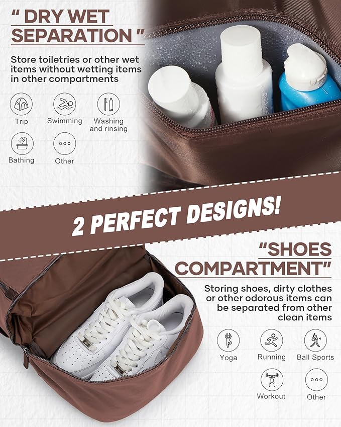 BJLFS Gym Backpack for Women Men with Expandable Shoe Compartment, Mini Foldable Outdoor Weekender Hiking Bag Sports Backpack for Swimming Fitness Yoga Dancing, Blue Brown
