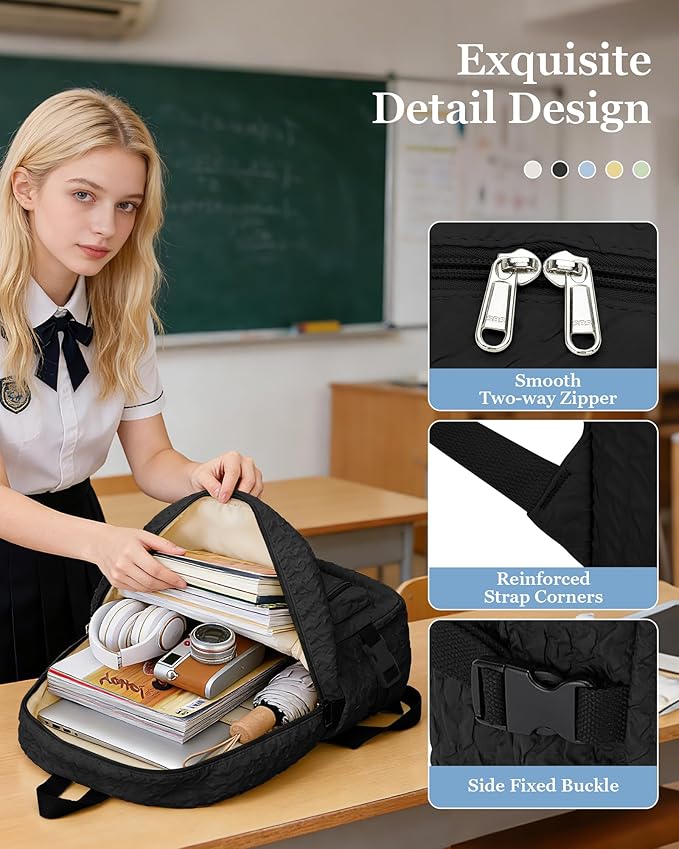 weradar Lightweight Middle School Bag For Teens Girls,Kawaii Backpack For College Students,Aesthetic Black Bookbag,Cute School Backpack For Women Casual Daypack