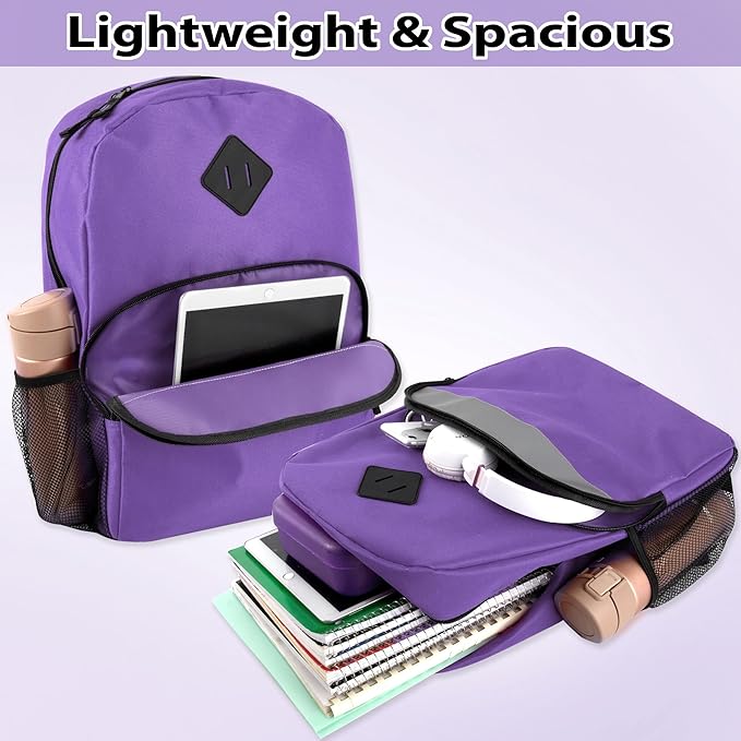 Trail maker Reflective School Backpack for Kids | Colorful Backpack with Adjustable Straps, Side Water Bottle Pockets (Purple)