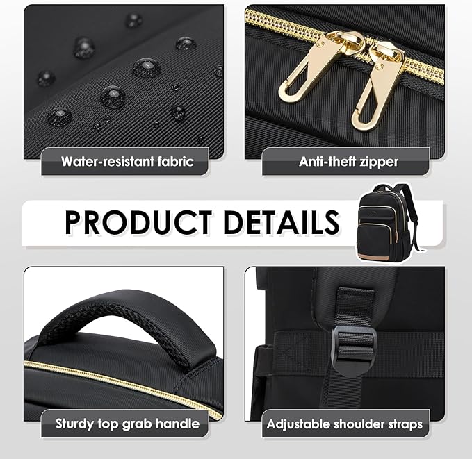 Laptop Backpack for Women,Travel Backpack with Laptop Compartment,Casual Daypack College Bookbag Computer Backpack for Work with Small Organizer Bag,Black