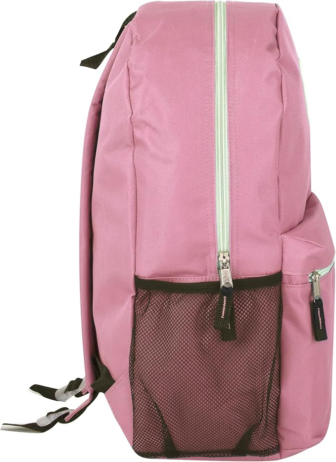 Large School Backpacks with Mesh Side Pockets – Classic 19 Inch Solid Color Backpacks for Kids, Men, Women, Travel (Pink & Blush)