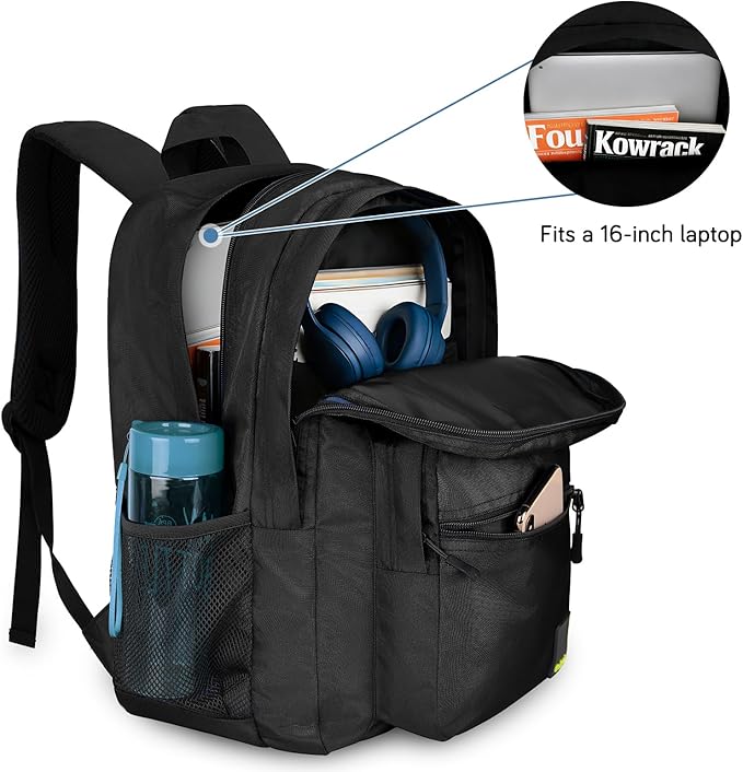 Goloni Lightweight Laptop Backpack 1.1Lbs, 36L Wear-Resistant Water Resistant Backpack with Laptop Compartment for Men Women, College Work Travel Bookbag,Black