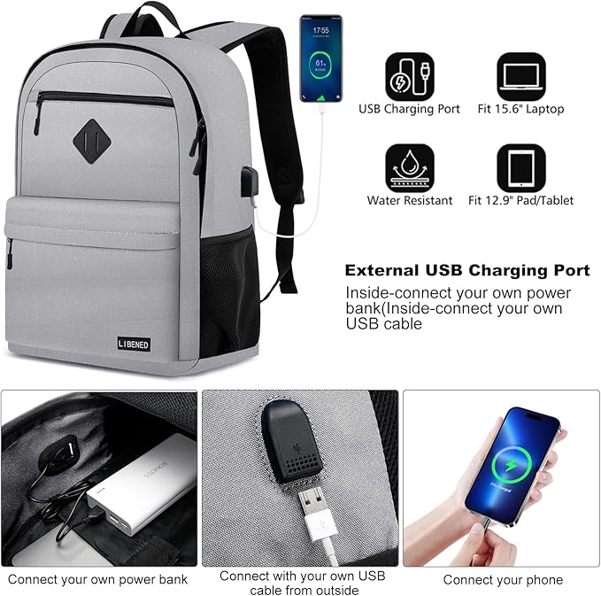 School Backpack for Teen Boys Girls, Choice for School and College Backpack, Comfortable 15.6 inch Laptop Bookbag, Grey