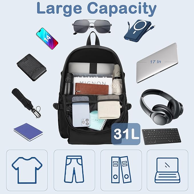 College Laptop Backpack for Men Women 15.6 Elementary Middle High School Book Bag For Teens Girls Boys Anti Theft Travel Backpacks Waterproof Casual Daypack Large Student Bookbags（Black-L）
