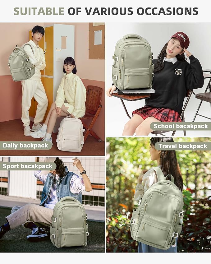 BOXSAM Lightweight Backpack for Women, Large Laptop Travel Backpack Casual Daypack College Bag Rucksack for Men. Green