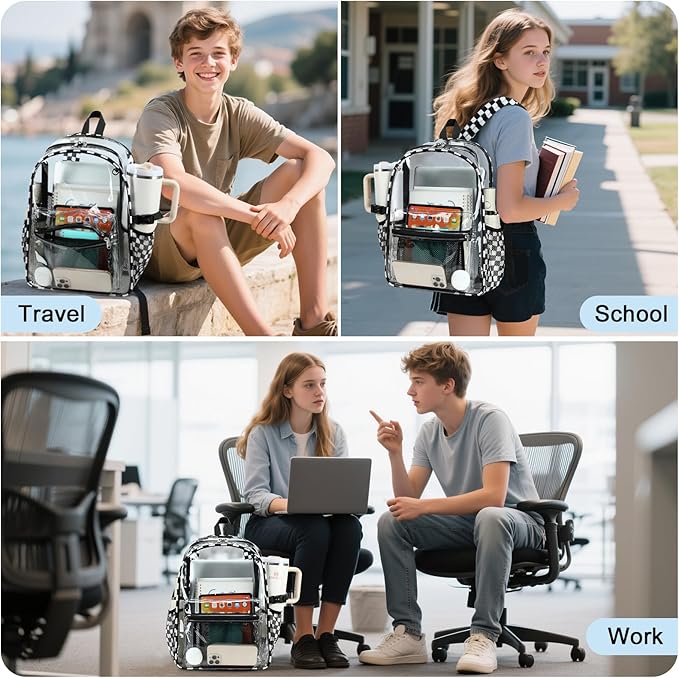 BTOOP Clear Backpack Heavy Duty Transparent Backpack 17" See Through Bookbag for College Work Festival Security with Padded Strap Large Capacity Purple
