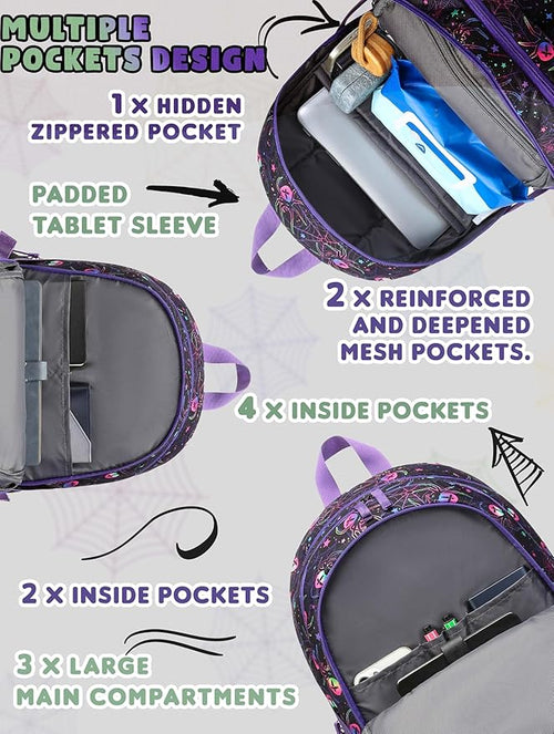 BLUEFAIRY High School Backpack for Girls Boys Middle School Bookbag for Kids Back to School Bag for College with Large Compartment Casual Daypack Mochilas para Niñas Adolescentes 18" Black Purple