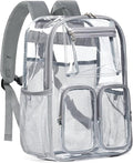 Clear Backpack Heavy Duty for Women Men Boys Girls, Clear Bookbag for School, 17 Inch Transparent Backpack with All-Around Reflective Strips for Work Casual Sport, grey