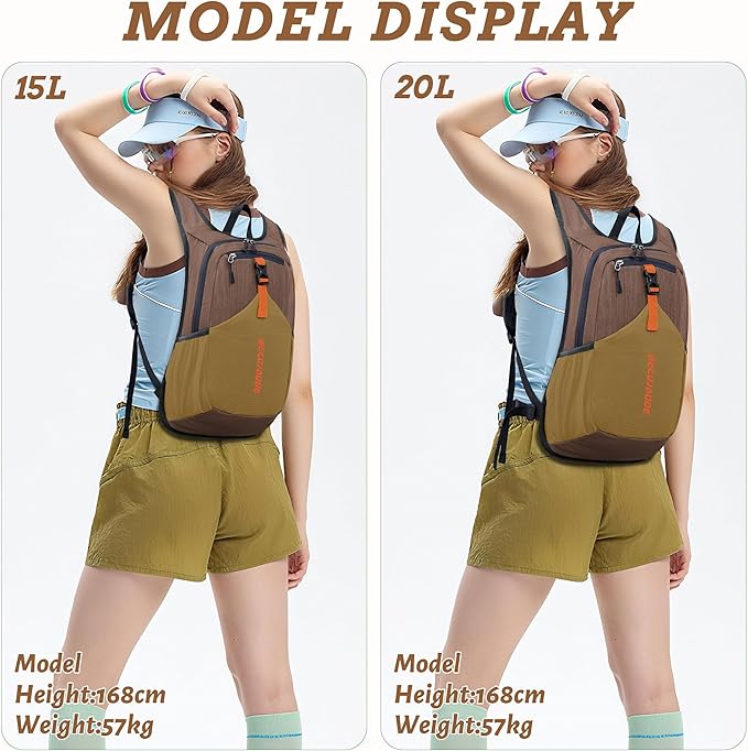 15L Small Hiking Backpack for Men Women Foldable Packable Back Pack Ultralight Hiking Daypack for Travel Camping Outdoor, Chocolate Brown
