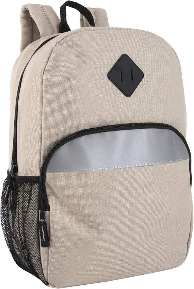Trail maker Reflective School Backpack for Kids | Colorful Backpack with Adjustable Straps, Side Water Bottle Pockets (Khaki)