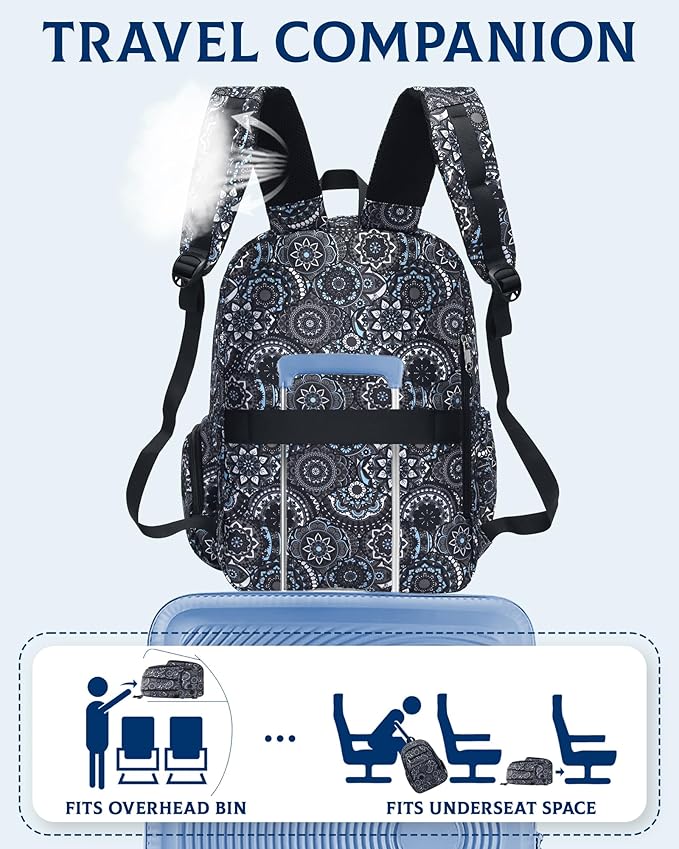 Large Backpack for Women Backpack with Lots of Pockets for Travel Work School Bookbag with Laptop Compartment for High School College Girls Mochilas Morrales para Mujer (Black/Gray, Paisley)