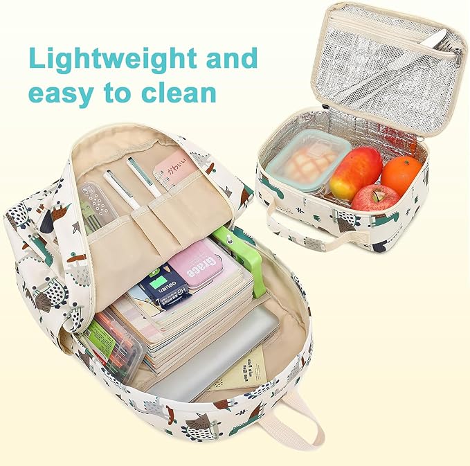 Kids School Backpack with Lunch Box for Boy Kindergarten BookBag School Bag Preschool Kindergarten Toddler Backpack (Dinosaur Beige)