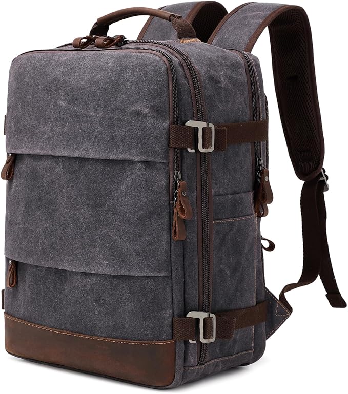 BOVIP Travel Backpack for Men Carry On Backpack Flight Approved Personal Item Backpack, 17 inch Laptop Backpack Casual Daypack Weekender Business Hiking Backpack, Black Gray