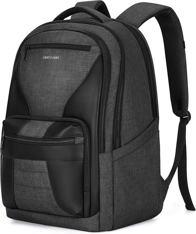 LIGHT FLIGHT Travel Backpack, Laptop Backpack for Men,17.3 Inch Computer Backpack Business Back Pack, Work Bag with USB Charging Hole, 40L Large Casual Daypack, Black grey
