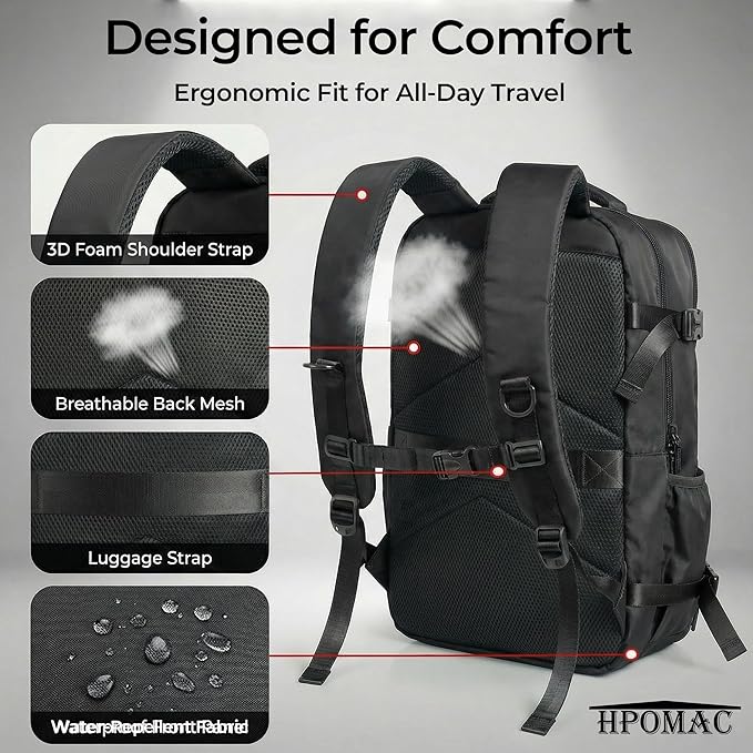 Vacuum Compression Backpack for Travel, Carry-On Backpack with Vacuum System & Pump, Packs Like 45L for 2-5 Day Trips, Fits 17" Laptop, Water-Resistant Personal Item Travel Backpack for Men / Women