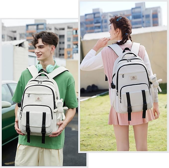 Hidds College Backpack Laptop Backpacks 15.6 Inch for Men Women Elementary Middle High School Book Bag For Teens Girls Boys Student Anti Theft Travel Daypack Large Bookbags-Beige