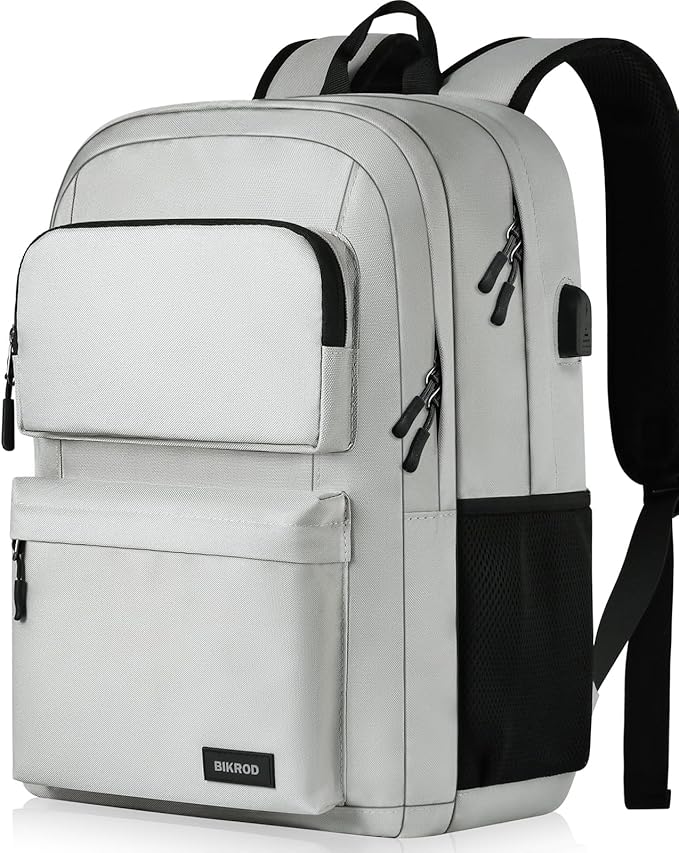 Backpack for Men and Women, School Backpack for Teen Boys and Girls, Carry-on Lightweight Casual Bookbag with USB Charging Port Fit 15.6 Inch Laptop, Grey