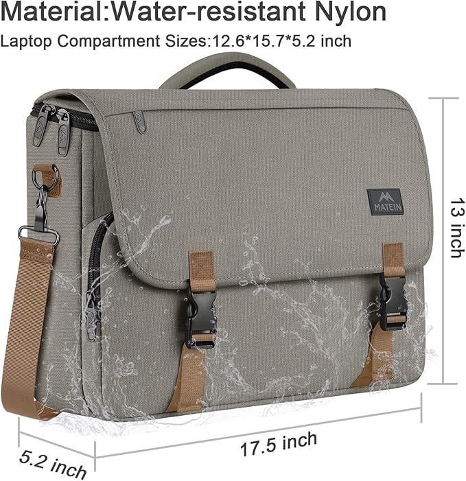 MATEIN Messenger Bag for Men, Briefcases Lightweight Men's Laptop Bag 17.3 inch Water Resistant Crossbody Satchel Computer Work Office Case with Shoulder Strap, Brown