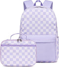 LEDAOU Kids School Backpack with Lunch Box for Girls Kindergarten Elementray BookBag School Bag Preschool Toddler Backpack (Purple Checkered)