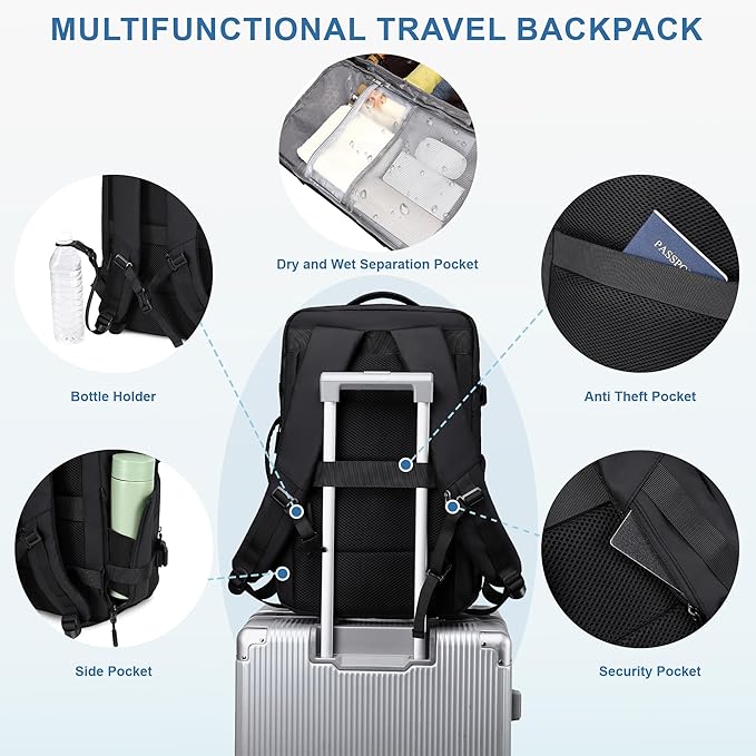 Carry On Travel Backpack, 35L-40L Expandable Extra Large Airline Approved,Lightweight Daypack for Men and Women（Black）