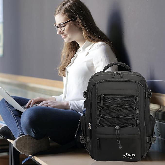 Travel Backpack for Women Men 15.6 Inch Laptop Backpacks with USB Port Carry on Bag Airline Approved Large College School Bookbags Waterproof Work Business Sport Rucksack Casual Daypack (Black)
