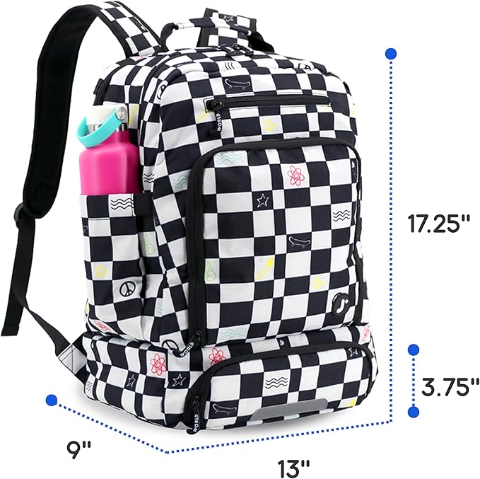 J World New York 2-in-1 Insulated Backpack Lunch Box for Kids. Adult School Bookbag, Icon Checkers