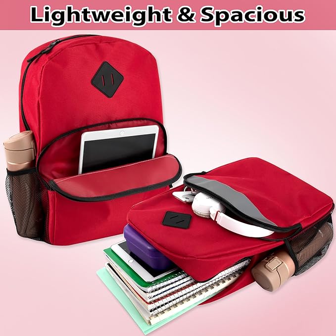 Trail maker Reflective School Backpack for Kids | Colorful Backpack with Adjustable Straps, Side Water Bottle Pockets (Red)