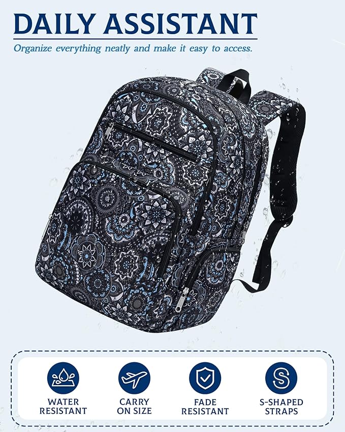 Large Backpack for Women Backpack with Lots of Pockets for Travel Work School Bookbag with Laptop Compartment for High School College Girls Mochilas Morrales para Mujer (Black/Gray, Paisley)
