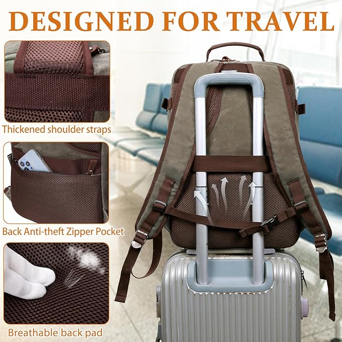 BOVIP Travel Backpack for Men, Carry On Backpack, Flight Approved Personal Item, 18.4 inch Laptop Backpack, Light Green