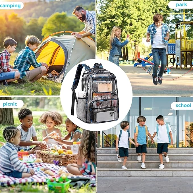 Bluboon Clear Backpack Heavy Duty Kids Boys Clear Bookbag See Through Backpacks with Pencil Case for College Work (Transparent Blue)