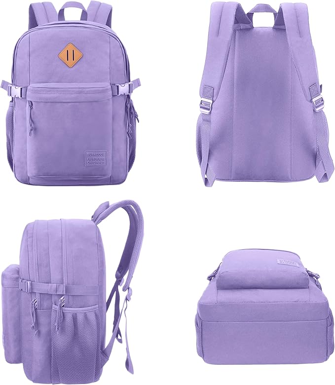 SUPACOOL Casual Backpack For School, Classical Travel Backpack for Men and Women, Bookbag for Boys, Girls and Kids, Laptop Compartment(Purple)