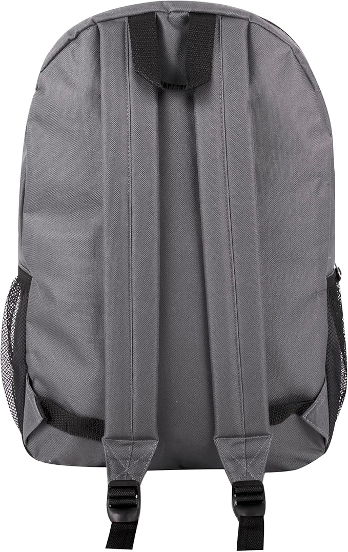 Large School Backpacks with Mesh Side Pockets – Classic 19 Inch Solid Color Backpacks for Kids, Men, Women, Travel (Grey & Green)