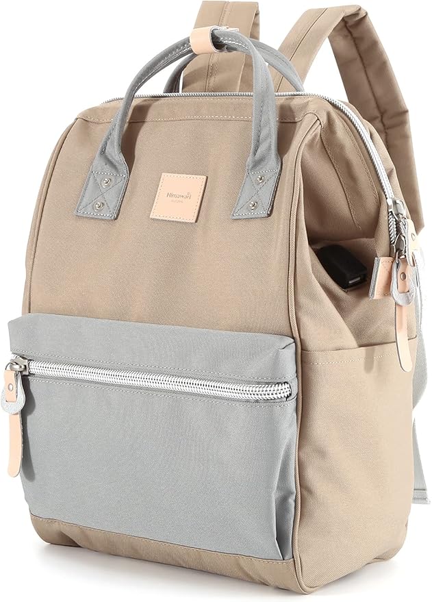 Himawari Laptop Backpack for Women & Men - Travel Backpack With USB Charging Port, Water Resistant, Large Business Bag, College & Doctor Bag (1881-Khaki+leaden22#)