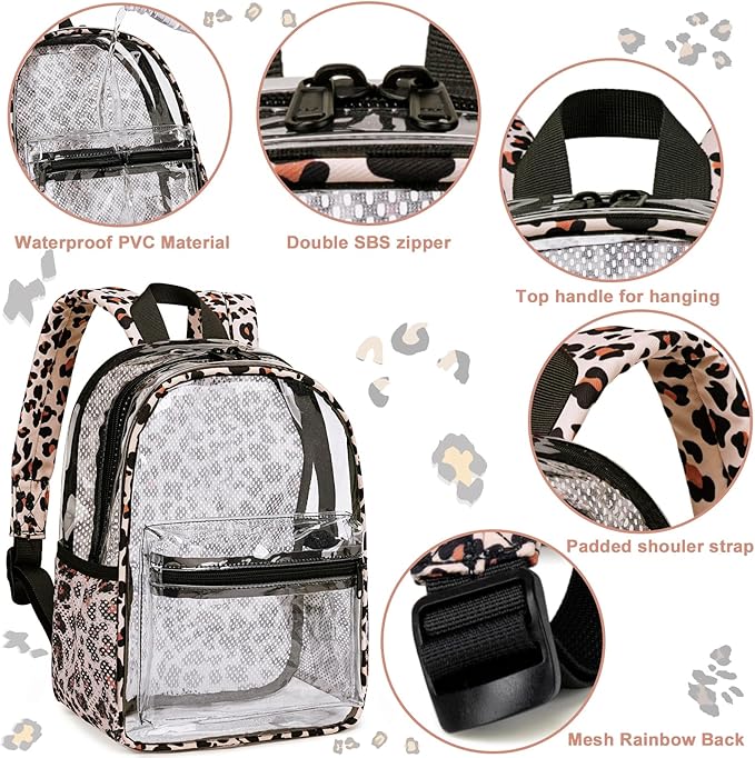 BTOOP Clear Mini Backpack for Stadium Events 12x12x6 Small Transparent Backpacks Plastic See Through Clear Bag for Concerts Work Festival Security Travel