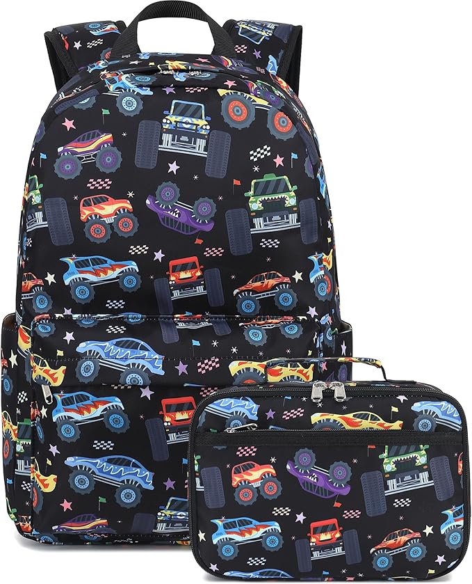 LEDAOU Kids School Backpack with Lunch Box for Boys Girls Kindergarten BookBag School Bag Preschool Toddler Backpack (Black)