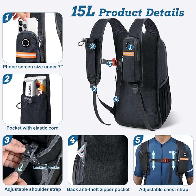 15L Small Hiking Backpack for Men Women Foldable Packable Back Pack Ultralight Hiking Daypack for Travel Camping Outdoor, Black