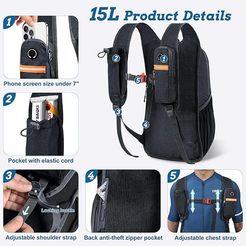 15L Small Hiking Backpack for Men Women Foldable Packable Back Pack Ultralight Hiking Daypack for Travel Camping Outdoor, Black