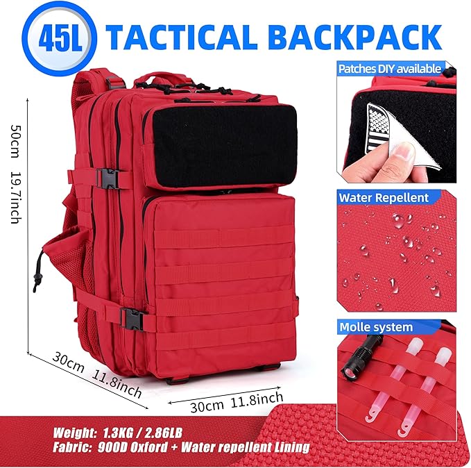 gracedon Tactical Backpack for Men 3 Day Rucksacks for Trekking Camping (red)