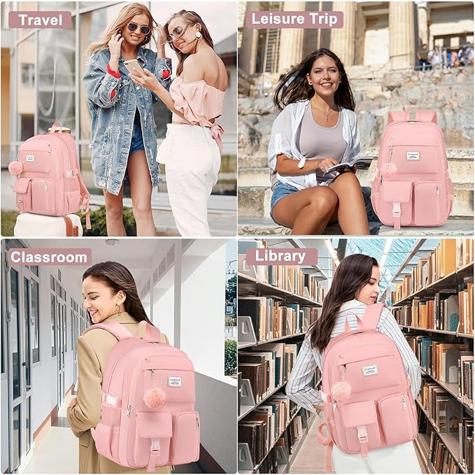 Laptop Backpack for Women College Bookbag: 15.6 Inch Student Backpacks Anti Theft Daypack Large Cute Middle High School Bag Fashion Travel Back Pack Casual Book bag for Teen Girls Pink