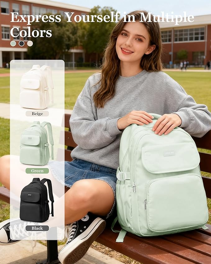 Aesthetic College Backpacks For Women Men,Waterproof High School Back pack,Kawaii Backpack For Teens Girls Boys,Student Latop Travel Backpack(Mint Green)