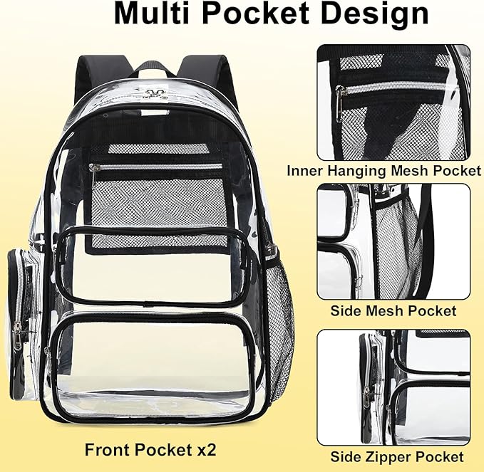 BTOOP Clear Backpack Heavy Duty Transparent Backpack 17" See Through Bookbag for College Work Festival Security with Padded Strap Large Capacity