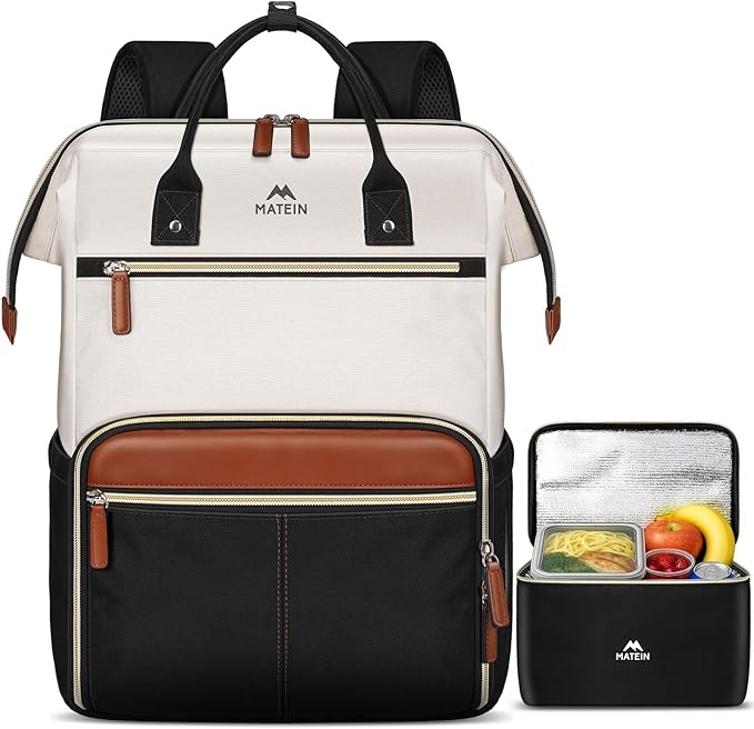 MATEIN Laptop Backpack with Lunch Box, 17.3 Inch Lunch Backpack for Women, College Computer Back Pack Work Backpacks with Insulated Lunchbox Meal Prep Bag for Teacher Nurse Commute Office, 2Pcs Set