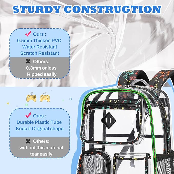 Clear Backpack for School,Heavy Duty PVC Transparent Bookbag for Girls Stadium Approved See Through Backpack