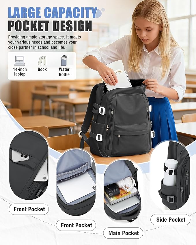 BOXSAM Lightweight Backpack for Women, Large Laptop Travel Backpack Casual Daypack Bag Rucksack for Men.Grey